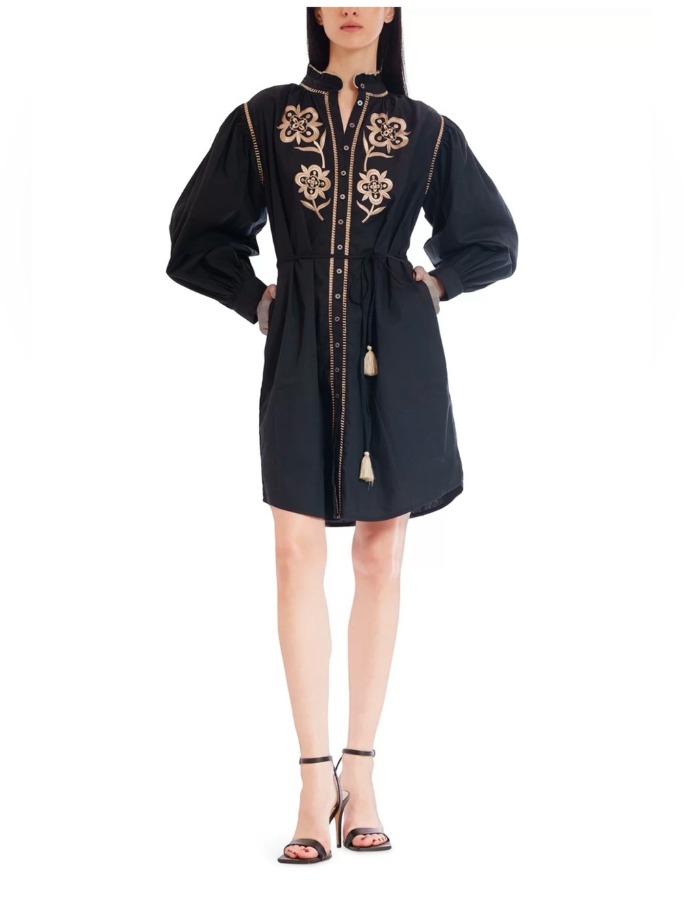 NWT JULIA JORDON Embroidered Shirtdress in Black & Ivory 
Size Medium
